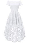 Dressystar 0042 Off Shoulder Hi-Lo Lace Dress Short Sleeve Formal Cocktail Dresses White M