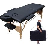 Stanz (TM) Super Stable Portable 2 Fold Massage Reiki Facial Lashing Table 72 inches Long Bed with Carrying Bag & Headrest, Armrests Black