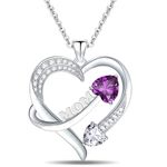 Jewelry Gift for Mom 18k White Gold Plated Heart Shape Cubic Zirconia Heart Pendant Necklace for Women 18inch Chain (2 Heart Diamond-Purple)