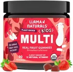 Llama Naturals Real Fruit Gummy Vitamins for Kids, No Added Sugar Cane, Beta Carotenes, Whole Food Multivitamin, Vegan Toddler Gummies, Plant Based, Organic, Chewable 90 ct (30-45 Days) Strawberry