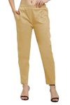 PRINCE.X Women's Slim Fit Poplin Cotton Lycra Solid Strchable Trouser Casual Pant/Cotton Lycra Ankle Length Pant with Pocket for Ladies/Girls(PX_Golden_L)