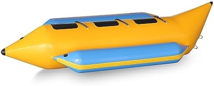 Jovial 3-Person Inflatable Banana Boat, Includes Storage Bag, Foot Pump, and Repair Kit, Tough and Thick, Reinforced Seats and Foot Areas, 510 Lbs Weight Capacity, Easy Inflation and Deflation