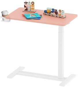 SANODESK Medical Adjustable Overbed Bedside Table with Hidden Casters, Pneumatic Mobile Laptop Computer Standing Desk Cart with Tray, Hospital and Home Use(31.5" W x 17.7" D, Pink)