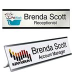 2" x 8" Personalized Aluminum Name Plates, Custom Office Desk or Wall Name Plates, Can Add Custom Logo Image and Texts, Two Name Plates Colors Silver, White, Holders are Optional (Custom Image+Text)