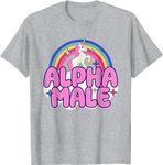 Luckyuan Alpha Male Unicorn Funny Sarcastic Ironic Weird Y2K Humor T-Shirt (Grey,L)