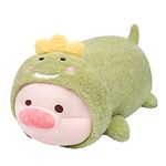 Pig Plush Toy Stuffed Animal, Chubby Plush Pig Toy Dressed in Dinosaur Costume, Cute Plush Pig Doll Fluffy Toy Creative Animal Pillow for Kids Friends, Children's Day/Christmas, 13.8 inch, Green