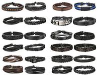 FUNRUN JEWELRY 24 PCS Black Braided Leather Bracelets Set for Men Wrap Cuff Bracelet Adjustable