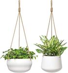 Mkono Ceramic Hanging Planter, Hanging Flower Pot of Shallow 8 Inch and Deep 6 Inch for Indoor Outdoor Plants, Set of 2 Modern Plant Pot Geometric Porcelain Hanging Basket with Polyester Rope Hanger