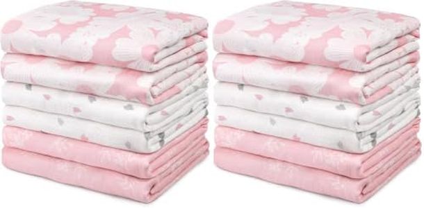GLLQUEN BABY Receiving Blanket Boy Cotton Muslin Swaddle Blankets Girl Newborn Squares Breathable & Soft Thin Baby Blankets Cloths Double Absorbent Infant Swaddling Wrap - 12 Pack (Rosebud)