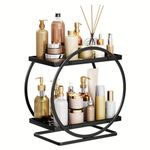 Go Hooked 2-Tier Metal Vanity Storage Organizer | 17x30x33cm Freestanding Rack for Bathroom, Kitchen, & Office | Space-Saving Countertop Shelf for Toiletries, Makeup, & Accessories (Black)