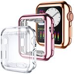 Dirrelo 3 Pack Case Compatible with Apple Watch Series 3/2/1 38mm Screen Protector, Full Cover Protective Case Soft TPU Bumper Cover Compatible with iWatch Series 3/2/1, Clear/Rose Gold/Pink