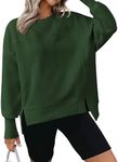 BTFBM Women's Casual Crewneck Sweatshirts 2024 Fall Winter Clothes Long Sleeve Side Slit Workout Fleece Pullover Tops(Dark Green, X-Large)