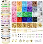 Redtwo 3400 Pcs Clay Beads Bracelet Making Kit, Friendship Bracelet Kit for Jewelry Making, Flat Polymer Heishi Beads with Charms, Gifts Crafts Set for Girls Ages 6-12