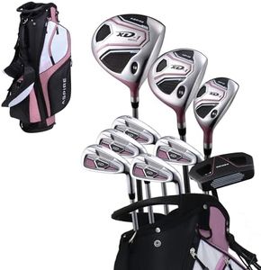 Aspire XD1 Womens Golf Clubs Full Set, Includes Driver, Fairway, Hybrid, 6-PW Irons, Putter, Stand Bag, 3 H/C's, Ultra-Light Graphite Shafts, Golf Clubs Women Right Handed, Comes in 3 Sizes, Pink