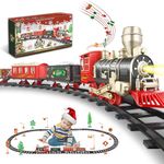 JUQU Christmas Train Set -Train Carriages & Tracks,Toy Train w/Locomotive Engine，Electric Train Toys w/Lights & Xmas Sounds (ON/Off), Train Gifts for 3 4 5 6 7 8+ Years Old Kids