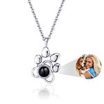 Easycosy Personalized Picture Necklace Projection Necklace with Photo Inside - Custom Photo Dog Paw Pendant Necklace - Valentines Love Memorial Gifts for Dog Lover Girlfriend Wife Daughter（Silver）