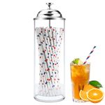 Straw Holder for Standard Size Drinking Straws, Mevtok Acrylic Plastic Straw Dispenser for Counter with Lid (Straws Not Include)