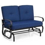 HAPPYGRILL Outdoor Swing Glider Bench Patio Loveseat Glider with Comfortable Cushions, 2 Persons Rocking Glider Chair for Porch Balcony Garden Poolside, Navy