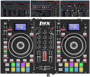 LyxJam 2-Deck Portable DJ Controller, Mixing Console with LCD Display | Manual Looping, USB, MIC Input, Record Output, 16 Performance Pads with Virtual DJ LE Software Included (Download)