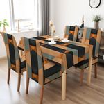 BRIDA® Polyester Spandex Stretchable Floral Geometric Printed Dining Chair Covers Elastic Chair Seat Case Protector, Slipcovers (‎4 Seater Table Cover + 4 Chair Cover, Camel Geometric)