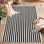 famibay Black and Beige Front Door Mat Outdoor Cotton Handwoven Indoor Outdoor Rug 3x5 Area Rug Washable Farmhouse Striped Throw Rugs for Bedrooms Courtyard Living Room Front Porch Decor