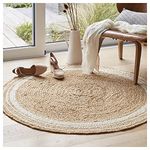 Habere India-All the Cultures Fabricating India Jute Carpet for Living Room, Jute Round Floor Mat, Rugs for Living Room, Jute Centre Table Carpet (Jute + White, Round 4 * 4 Ft)