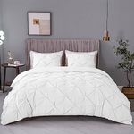 ASHLEYRIVER 3 Piece White Twin Duvet Cover with Zipper & Corner Ties 100% 120 g Microfiber Pintuck Duvet Cover Set(Twin White)