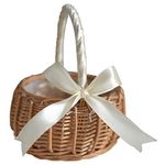 Ticarus Woven Flower Girl Basket Handmade with Bow,Wicker Basket with Handle,S