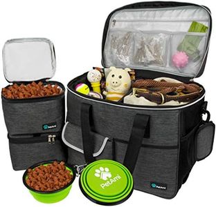 PetAmi Dog Travel Bag | Airline Approved Tote Organizer with Multi-Function Pockets, Food Container Bag and Collapsible Bowl | Perfect Weekend Pet Travel Set for Dog, Cat (Charcoal, Large)
