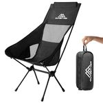 Lightweight Folding Camping Chair Compact Portable Ultralight Fishing Chairs for Adults and Kids Small Camp Beach Chair with Carry Bag Outdoors Lawn Hiking Beach Trip Travel Picnic Garden Black Taller