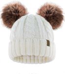 FURTALK Toddler Girls Boys Winter Hat Kids Pom Pom Beanie Hats Baby Faux Fur Pom Beanies Warm Soft Toddler Hats Cream White