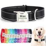 SEOUGEE Personalised Dog Collar with Engraved Metal Buckle, Reflective Nylon Collars for Small Medium Large Dogs with Custom Name Plate Phone Number, Adjustable (Black, M:Neck 35-50cm,Width 2cm)