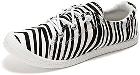 FUNKYMONKEY Women's Canvas Sneakers, Classic Low Top Comfort Lace up Slip-On Casual Flat Walking Shoes (6 M US, Zebra/JD)