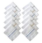 ANTONIA Plain 12 Pcs Formal Handkerchief For Men, 12 Piece Set, Cotton, White, free size