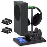 FYOUNG Vertical Charging Cooling Stand Compatible with Xbox Series S Accessories with Rechargeable Battery, Charging Station with Cooling Fan System + 2x1400mAh Batteries + Headset Holder - Black