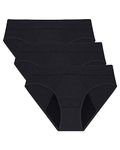 Neione Period Underwear Menstrual Panties Moderate Flow Breathable Modal Hipster Women Teen Girls Panty 3 Pack Black XS