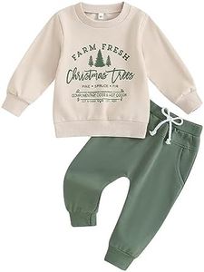 Infant Baby Boy Christmas Outfit Long Funny Print Shirts Pant Set Toddler Christmas Clothes 6 12 18 24 Months 2T(Apricot Christmas, 2-3 Years)