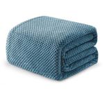 Exclusivo Mezcla King Size Fleece Bed Blanket, 230x265 CM Soft Jacquard Weave Waffle Pattern Blankets for Bed Settees, Slate Blue Blanket