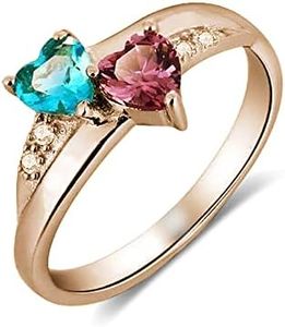 CEKAMA Mothers Rings with 2 Birthstones 925 Sterling Silver Rings Customized Heart Ring for Women Gold Plated in Yellow Gold Mother Days Birthday Anniversary for Women Grandma Mom