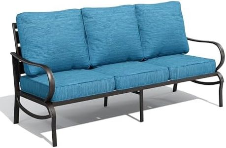PHI VILLA Metal Patio Sofa with 5.75" Extra-Thick Waterproof Cushion, 3 Seater Deep Seat & High Back Outdoor Couch, All Weather Porch Furniture for Deck Backyard Front Porch Apartment,Peacock Blue