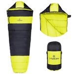 Hacer Khardunga La Camping Sleeping Bag with Secret Pocket Mummy Shape 210T Polyester +6 to +15 Degree Winter Hiking Trekking Travelling for Baby, Adults Men & Women (7 Ft, 1.2 KG, Yellow & Black)