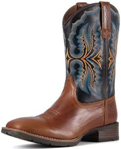SUREWAY Cowboy Boots For Men - Mens Square Toe Embroidery Western Boot,Oil/Slip Resistant,Durable Classic Pull on 10 Inch Wellington Boots - Soft Toe Full Grain Leather Work Boots