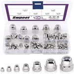 Swpeet 100Pcs 304 Stainless Steel Serrated Metric Acorn Cap Nuts Hex Dome Cap Assortment Kit, 7 Sizes - M3 M4 M5 M6 M8 M10 M12