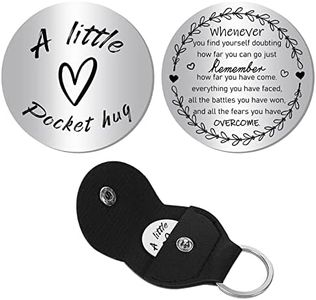 CREATCABIN A Little Pocket Hug Token Heart Llavero de Recuerdo de Relación de Larga Distancia de Acero Inoxidable de Doble Cara con Llavero de Cuero de PU Regalo para la Familia Amigos Mujeres Hija