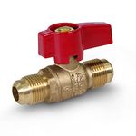 Flextron FTGV-38R38R Gas Valve with 1/2 Inch Outer Diameter Flare x 1/2 Inch Outer Diameter Flare Fittings for Gas Connectors with Quarter-Turn Lever Handle, Brass Construction, Corrosion Resistance