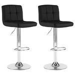 Neo 2X Cuban Chrome Gas Lift Swivel Faux Leather Kitchen Adjustable Breakfast Bar Stools Barstools Chairs (Black)