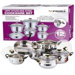 12PC Cookware Set - Saucepan, Frying Pan Pot & Casserole Stainless Steel Cookware | Non Stick, Kitchenware, Glass Lids, | Strong Quality, Long Lasting & Durable (12 Piece Cookware Set)