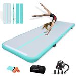 AKSPORT Air Track Tumbling Mat 10ft 13ft 16ft 20ft Inflatable Gymnastics Tumbling Mat Tumble Track with Electric Air Pump for Home Use/Tumble/Gym/Training/Cheerleading(green&grey)