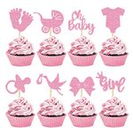 32Pcs Baby Shower Cupcake Toppers Decorations,Blue and Pinks Its a Boy Girl Cupcake Toppers for Kids Birthday Gender Reveal Party Cake Decorations Supplies (Pink)