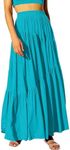 ANRABESS Women’s Boho Elastic High Waist Pleated A-Line Flowy Swing Asymmetric Tiered Maxi Long Skirt Dress with Pockets Cyan Large